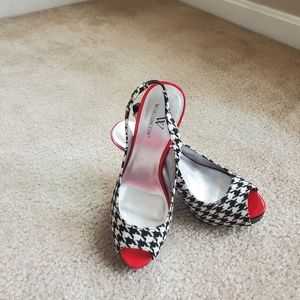 Houndstooth/Red Peeptoe Slingbacks